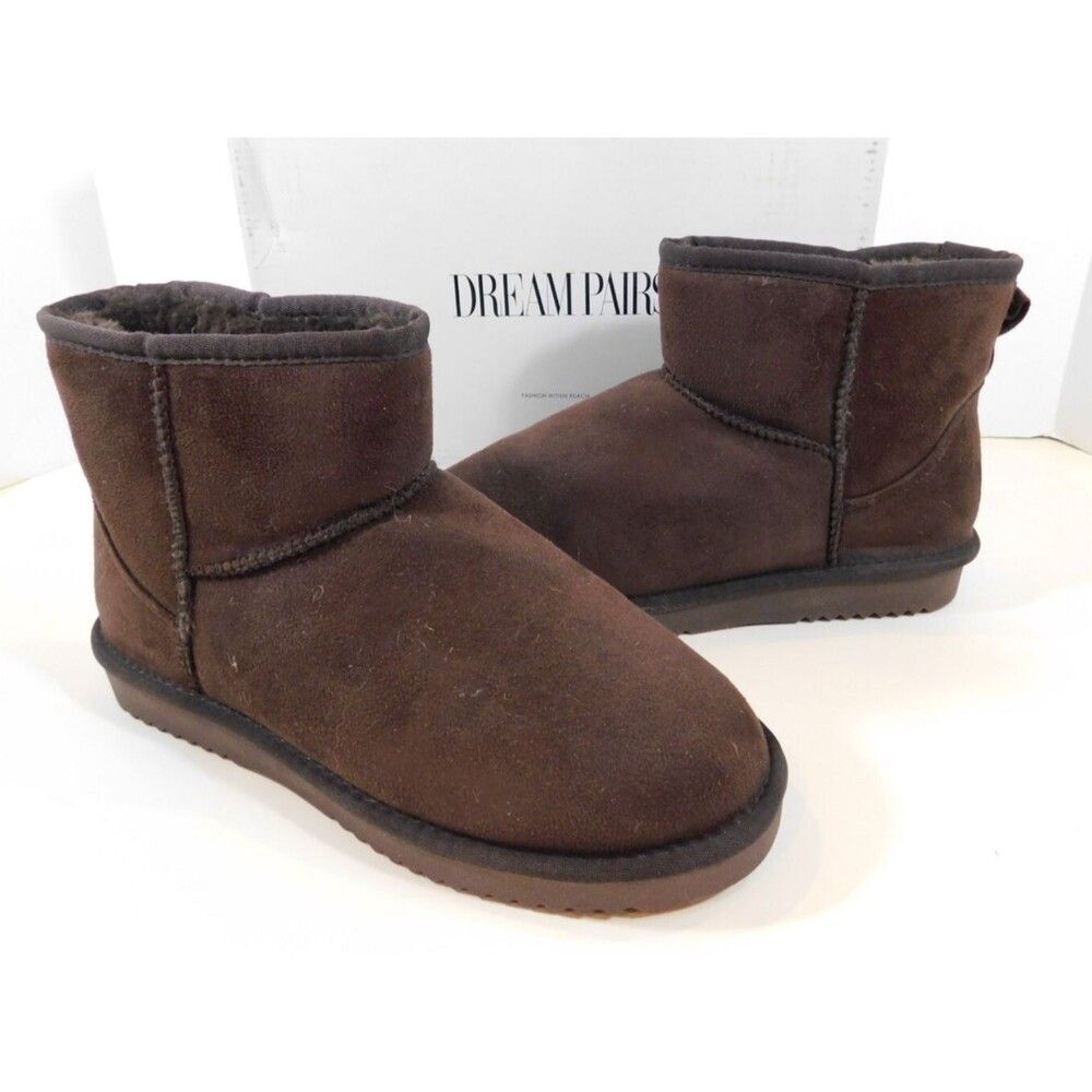 Dream Pairs Classic Pull On Faux Fur Lined Ankle Short Boot Women's sz 8 M Brown